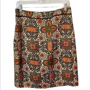 Milly New York Brown Orange Print Silk Skirt 8 fits 6
